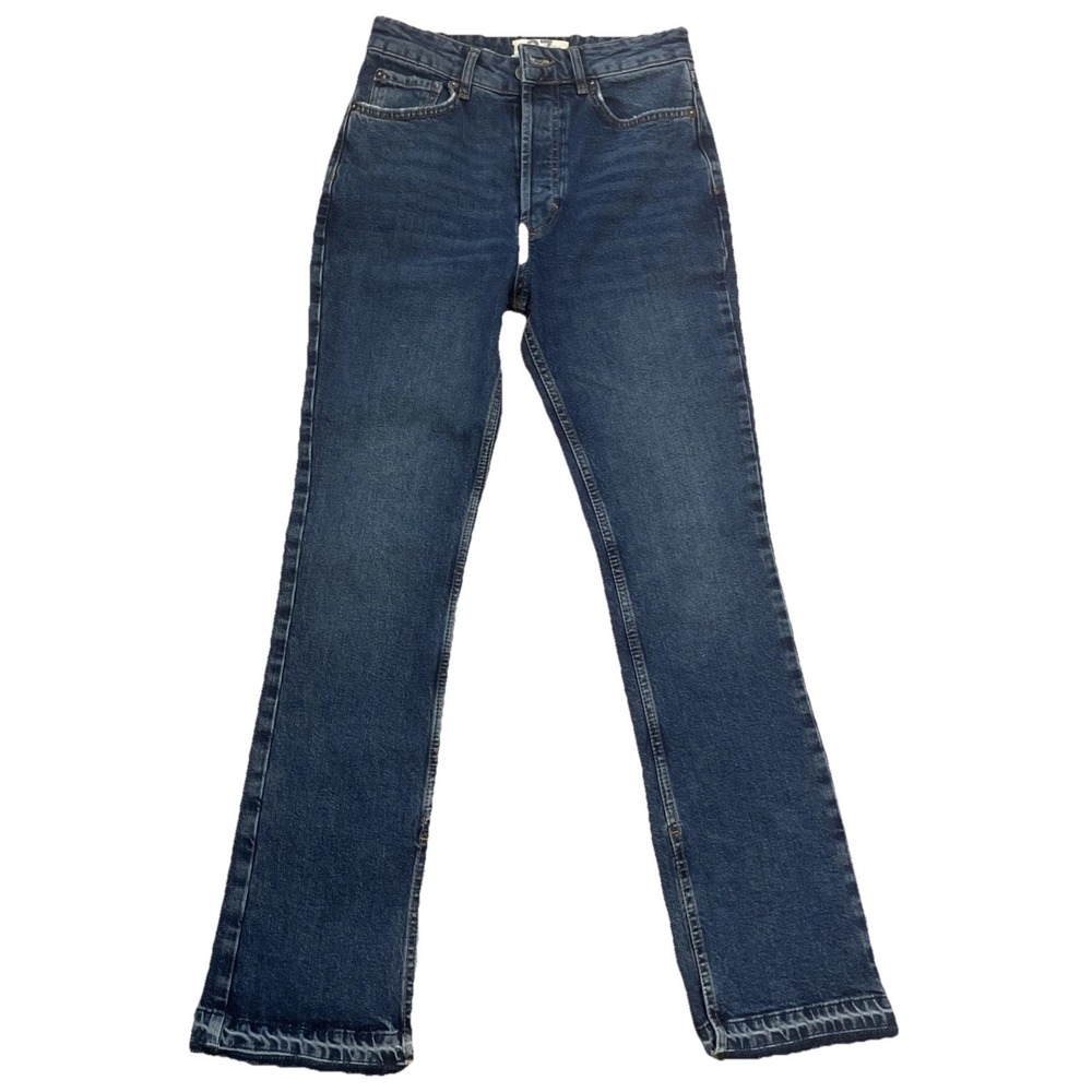 WE THE FREE Blue Denim Jeans Size 27 Raw Hem Button Fly Inner Side Ankle Slit